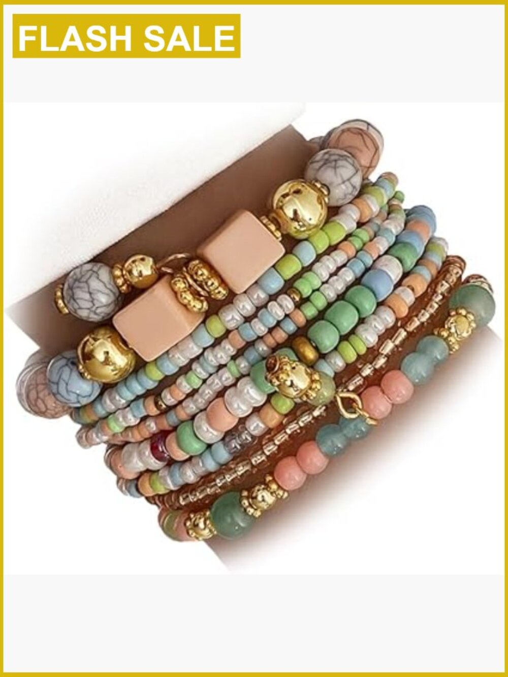 8pcs Multilayered Stackable Beaded Stretch Bracelet Pack Handmade Bohemian